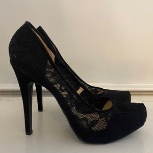 Jessica Simpson black lace platforms